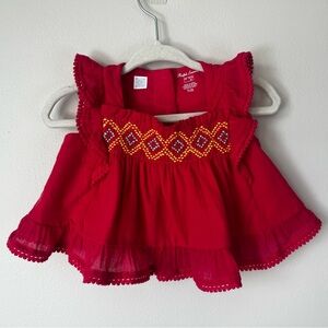 Ralph Lauren Baby Girl's 3M Pink Gauze Crochet Top Ruffled Cap Sleeves Pink Pony